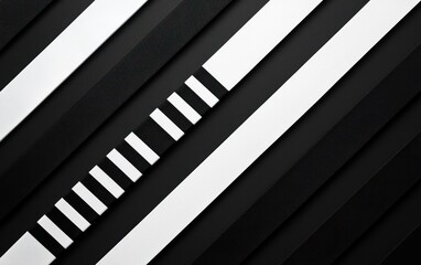 Poster - Abstract image of black and white stripes on a dark background. The stripes are arranged in a diagonal pattern, creating a visually interesting texture and geometric design.  The image has a modern