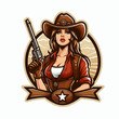 © drawscontent - 'Logotipo gráfico vectorial de chica vaquera del oeste en estilo póster, una ilustración de emblema colorido en formato EPS10, ideal para branding temático del oeste audaz.'