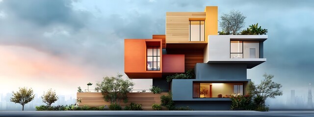 Poster - architectural rendering showcasing the contemporary design of a multifamily residential highrise bui