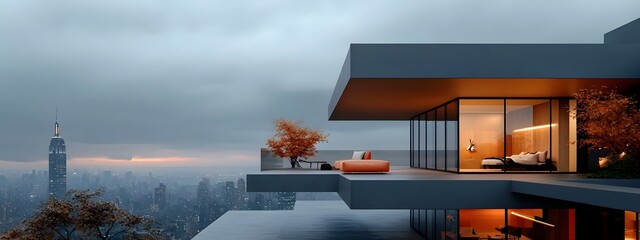 Poster - architectural visualization of a sleek modern apartment tower featuring a minimalist aesthetic geome