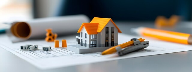 Poster - close up view of architectural blueprints technical drawings and 3d rendering showcasing the intrica