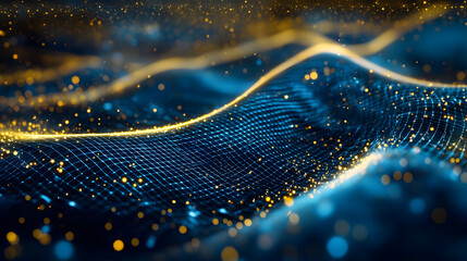 Poster - Dynamic quantum computing wallpaper multidimensional data visualization in a digital landscape background
