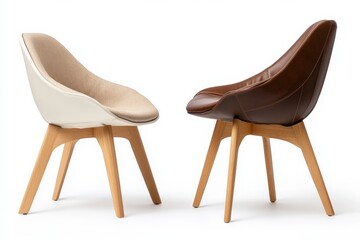 Poster - Chair Duo: Two modern chairs sit in a well-lit, studio setting. Each chair features a sleek, ergonomic design and is crafted from high-quality materials. One is light color other is dark color