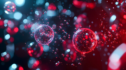 Poster - dynamic quantum computing visualization red and blue bubbles on a dark background wallpaper