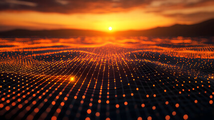 Poster - Quantum computing background multidimensional data visualization wallpaper at sunset abstract environment inspiring viewpoint