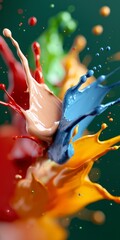 Poster - Chromatic Burst: A dynamic explosion of vibrant hues leaps from a central point against a backdrop. The image is a vivid display of color and motion, perfect for design concepts.