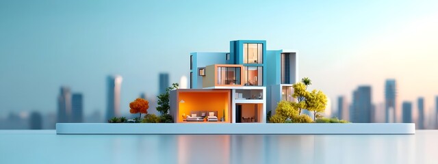Poster - detailed 3d blueprint for a urban apartment complex featuring sleek and modern architectural design 