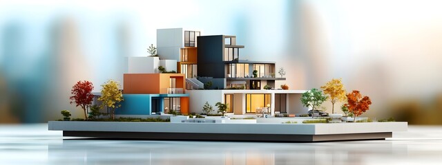 Poster - detailed 3d blueprint for a urban apartment complex featuring sleek and modern architectural design 