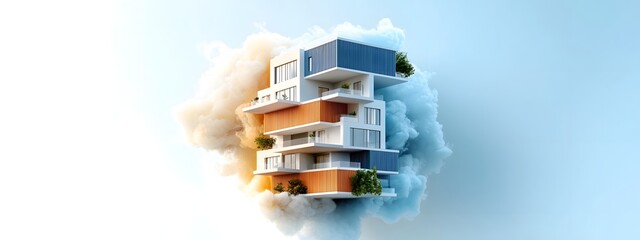 Poster - detailed 3d blueprint for a visually striking residential highrise featuring intricate structural de