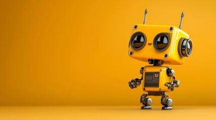 Poster - Whimsical Robot Companion: A charming and adorable robot with a vibrant yellow body and captivating large eyes, set against a vivid and eye-catching backdrop. 