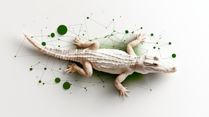Poster - Albino Alligator in Digital Art: An elegant albino alligator gracefully merges with a network of digital connections, blending the natural world with modern technology in a stunning visual metaphor.