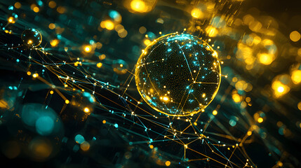 Poster - Dynamic sphere in golden tech background digital art wallpaper futuristic environment abstract viewpoint sustainable concept