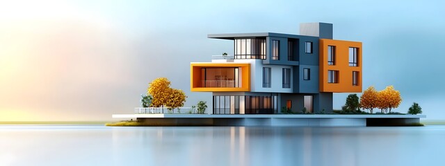 Poster - detailed 3d rendering of a sleek multi story apartment building showcasing innovative architectural 
