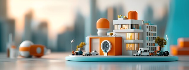 Poster - Detailed 3D rendering of a visionary futuristic mixed use skyscraper with an innovative architectural design advanced structural integrity sophisticated HVAC and electrical systems