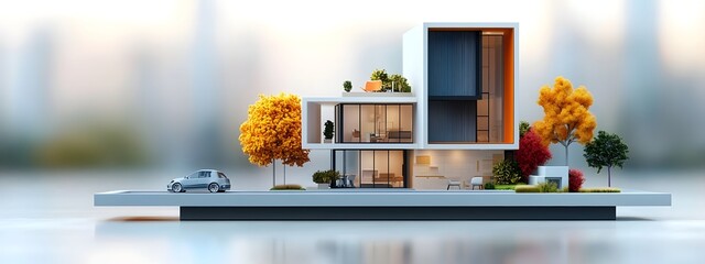 Poster - detailed architectural rendering of a cutting edge high rise apartment complex featuring a striking 