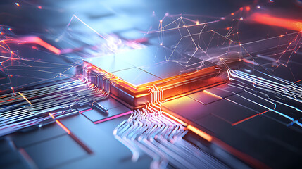 Poster - dynamic technological innovation abstract digital landscape visual art futuristic space close-up vie