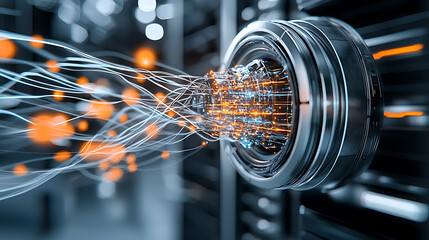 Poster - Innovative technology event showcasing quantum computing advances in a high-tech laboratory environment