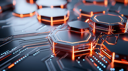 Poster - Dynamic circuit board design technology hub digital art futuristic environment close-up view innovation concept
