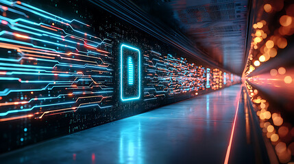 Poster - Digital technology advancements futuristic corridor 3d visualization high-tech environment abstract concept