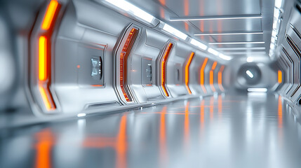 Poster - Futuristic sci-fi corridor space station digital art sleek environment perspective view high-tech imagery