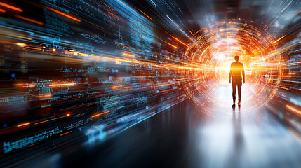 Poster - Dynamic digital transformation virtual space abstract visualization futuristic environment perspective of progress