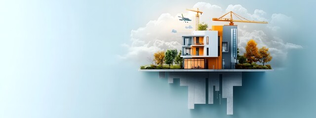 Poster - digital rendering of a modern high rise residential building with precise technical specifications m