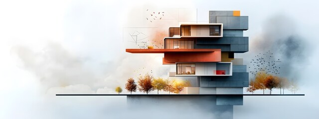 Poster - imagery of a cutting edge mixed use highrise with a complex structural framework comprehensive mecha