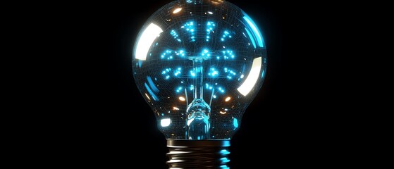 Poster - A blue digital technology light bulb