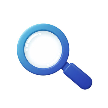 Blue 3D Magnifying Glass on Transparent Background