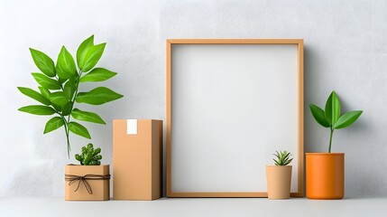 Poster - Minimalist and eco friendly packaging design concept featuring clean simple cardboard box mockups with modern geometric shapes and a contemporary Scandinavian style on a crisp white background