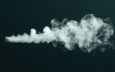 Poster - White smoke plume billows from a small object against a dark teal background. The smoke is dense and textured, creating a dramatic effect. The image is simple yet striking, with a focus on the