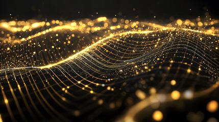 Poster - Dynamic action of abstract data flow digital space wallpaper background enigmatic environment glowing lines viewpoint