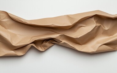 Poster - close-up view of crumpled brown paper on a light gray background. the paper is textured and shows cr