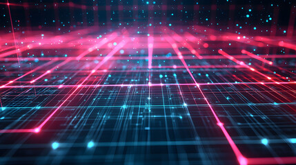 Poster - Dynamic abstract data flow digital background glowing line wallpaper futuristic environment wide viewpoint technology concept