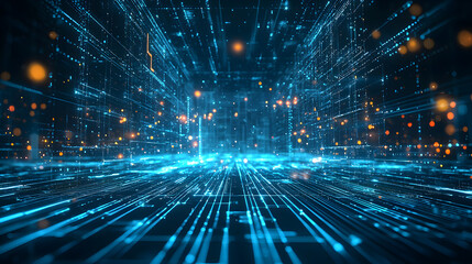 Poster - Glowing data flow abstract background wallpaper technology environment futuristic viewpoint digital concept