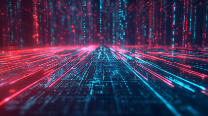 Poster - Dynamic data flow abstract background wallpaper glowing lines in a futuristic environment