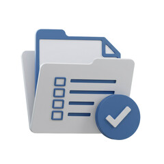 Poster - 3D Render of a Blue and White Open File Folder Icon with Checklist and Checkmark