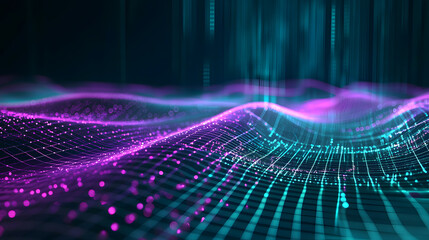 Poster - Abstract data flow waves glowing against dark background wallpaper design digital realm futuristic environment