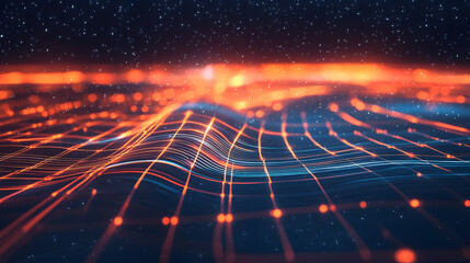 Poster - Dynamic abstract data flow illustration digital wallpaper glowing lines background tech environment futuristic viewpoint