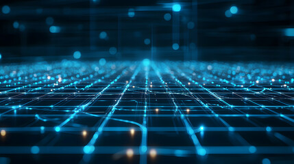 Poster - Abstract data flow background wallpaper glowing lines over digital grid framework in technology environment