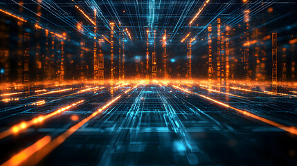 Fototapete - Abstract data flow background wallpaper glowing lines in a digital environment futuristic concept visualizing information