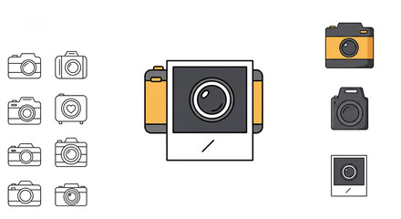 Poster - A charming collection of camera icons celebrating photography's timeless appeal with simple line art and bold colors.