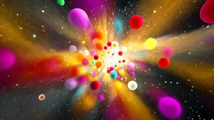 Poster - Colorful cosmic explosion showcasing bright spheres and swirling patterns in a vibrant universe
