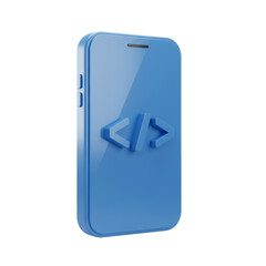 Poster - Glossy Blue 3D Render of Smartphone with Code Icon