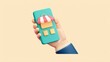 © ThreeDeeViews - Purchase Order confirmation 3D concept Digital illustration of a hand holding a shopping app on a smartphone.