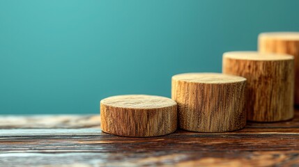 Poster - Simple wooden block representing solid foundations in business strategy and steps towards achieving goals