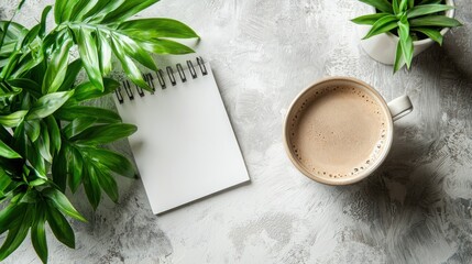 Poster - Morning ritual of a cup of coffee next to an open notebook for planning and organizing calendar activities