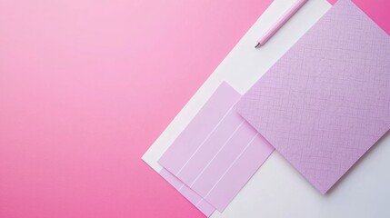 Poster - A stylish pink and white notebook with a pen placed on top ready for writing and organizing tasks