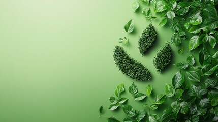 Poster - A lush green leafy wall symbolizing nature's beauty and environmental awareness in carbon footprint infographic