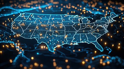 Poster - A unique perspective of the united states with an overlay of the carbon ledger technology adoption map for clarity